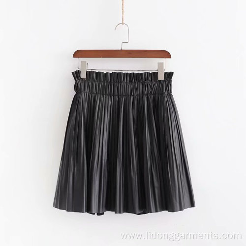 Pleated PU Leather Mini Skirt